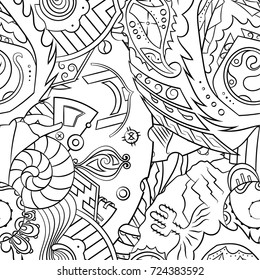 Seamless mehndi vector pattern. Hand-made illustration. Black and white binary pattern, monochrome doodle texture.