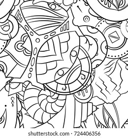 Seamless mehndi vector pattern. Hand-made illustration. Black and white binary pattern, monochrome doodle texture.
