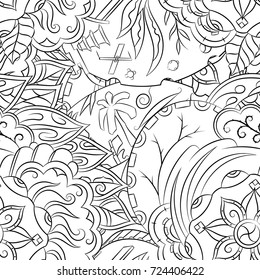 Seamless mehndi vector pattern. Hand-made illustration. Black and white binary pattern, monochrome doodle texture.