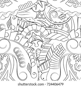 Seamless mehndi vector pattern. Hand-made illustration. Black and white binary pattern, monochrome doodle texture.