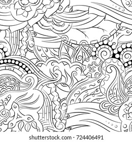 Seamless mehndi vector pattern. Hand-made illustration. Black and white binary pattern, monochrome doodle texture.