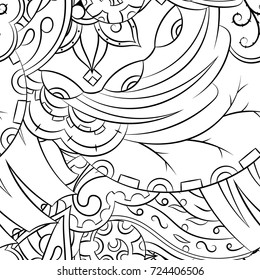 Seamless mehndi vector pattern. Hand-made illustration. Black and white binary pattern, monochrome doodle texture.