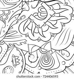 Seamless mehndi vector pattern. Hand-made illustration. Black and white binary pattern, monochrome doodle texture.