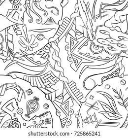 Seamless mehndi vector pattern. Hand-made illustration. Black and white binary pattern, monochrome doodle texture.