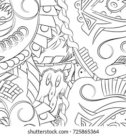 Seamless mehndi vector pattern. Hand-made illustration. Black and white binary pattern, monochrome doodle texture.