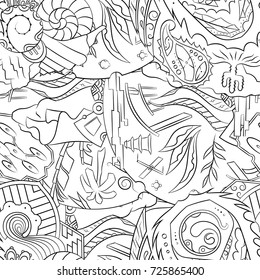 Seamless mehndi vector pattern. Hand-made illustration. Black and white binary pattern, monochrome doodle texture.