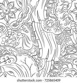 Seamless mehndi vector pattern. Hand-made illustration. Black and white binary pattern, monochrome doodle texture.