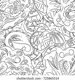 Seamless mehndi vector pattern. Hand-made illustration. Black and white binary pattern, monochrome doodle texture.