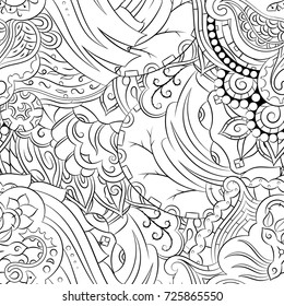 Seamless mehndi vector pattern. Hand-made illustration. Black and white binary pattern, monochrome doodle texture.