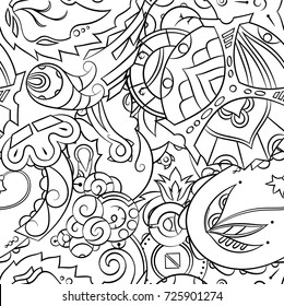 Seamless mehndi vector pattern. Hand-made illustration. Black and white binary pattern, monochrome doodle texture.