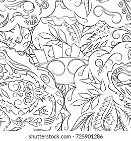 Seamless mehndi vector pattern. Hand-made illustration. Black and white binary pattern, monochrome doodle texture.