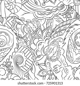 Seamless mehndi vector pattern. Hand-made illustration. Black and white binary pattern, monochrome doodle texture.