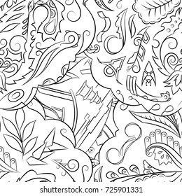 Seamless mehndi vector pattern. Hand-made illustration. Black and white binary pattern, monochrome doodle texture.