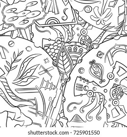 Seamless mehndi vector pattern. Hand-made illustration. Black and white binary pattern, monochrome doodle texture.