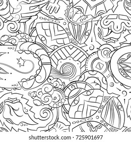 Seamless mehndi vector pattern. Hand-made illustration. Black and white binary pattern, monochrome doodle texture.