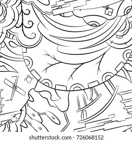 Seamless mehndi vector pattern. Hand-made illustration. Black and white binary pattern, monochrome doodle texture.