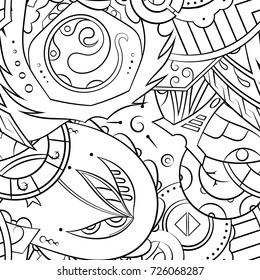 Seamless mehndi vector pattern. Hand-made illustration. Black and white binary pattern, monochrome doodle texture.