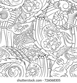 Seamless mehndi vector pattern. Hand-made illustration. Black and white binary pattern, monochrome doodle texture.