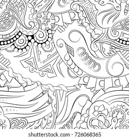 Seamless mehndi vector pattern. Hand-made illustration. Black and white binary pattern, monochrome doodle texture.