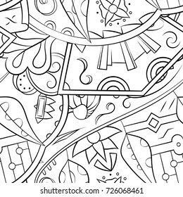 Seamless mehndi vector pattern. Hand-made illustration. Black and white binary pattern, monochrome doodle texture.