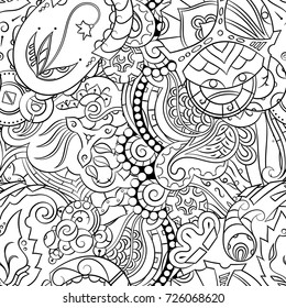 Seamless mehndi vector pattern. Hand-made illustration. Black and white binary pattern, monochrome doodle texture.