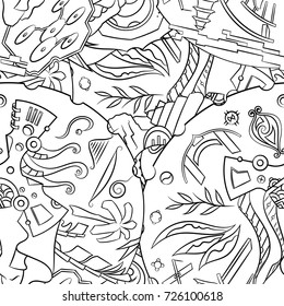 Seamless mehndi vector pattern. Hand-made illustration. Black and white binary pattern, monochrome doodle texture.