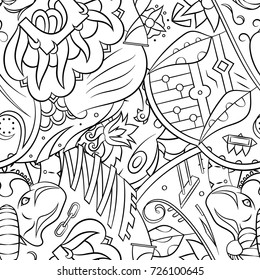 Seamless mehndi vector pattern. Hand-made illustration. Black and white binary pattern, monochrome doodle texture.