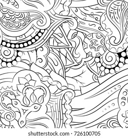 Seamless mehndi vector pattern. Hand-made illustration. Black and white binary pattern, monochrome doodle texture.