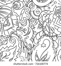 Seamless mehndi vector pattern. Hand-made illustration. Black and white binary pattern, monochrome doodle texture.