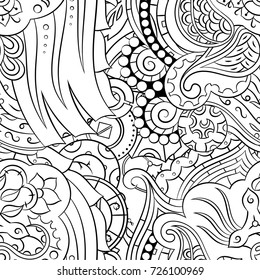 Seamless mehndi vector pattern. Hand-made illustration. Black and white binary pattern, monochrome doodle texture.