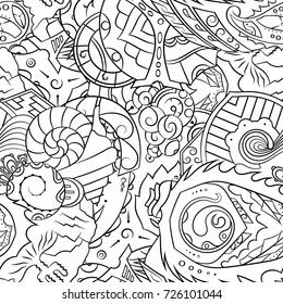 Seamless mehndi vector pattern. Hand-made illustration. Black and white binary pattern, monochrome doodle texture.