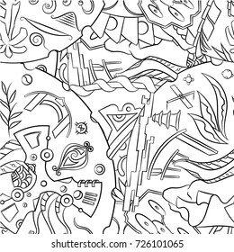 Seamless mehndi vector pattern. Hand-made illustration. Black and white binary pattern, monochrome doodle texture.