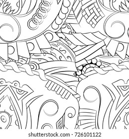 Seamless mehndi vector pattern. Hand-made illustration. Black and white binary pattern, monochrome doodle texture.