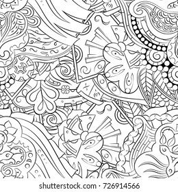 Seamless mehndi vector pattern. Hand-made illustration. Black and white binary pattern, monochrome doodle texture.