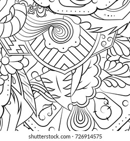 Seamless mehndi vector pattern. Hand-made illustration. Black and white binary pattern, monochrome doodle texture.