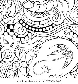Seamless mehndi vector pattern. Hand-made illustration. Black and white binary pattern, monochrome doodle texture.