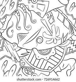 Seamless mehndi vector pattern. Hand-made illustration. Black and white binary pattern, monochrome doodle texture.