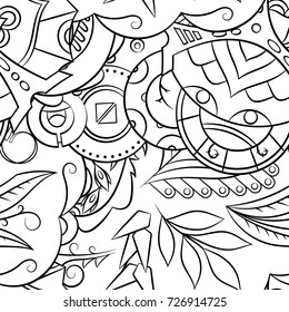 Seamless mehndi vector pattern. Hand-made illustration. Black and white binary pattern, monochrome doodle texture.