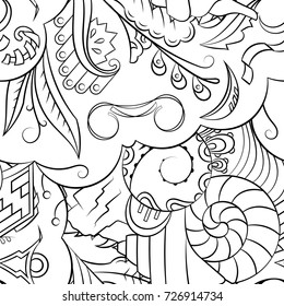 Seamless mehndi vector pattern. Hand-made illustration. Black and white binary pattern, monochrome doodle texture.