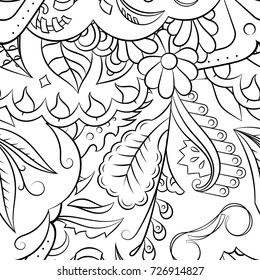 Seamless mehndi vector pattern. Hand-made illustration. Black and white binary pattern, monochrome doodle texture.