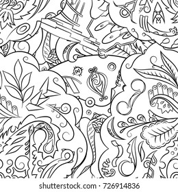 Seamless mehndi vector pattern. Hand-made illustration. Black and white binary pattern, monochrome doodle texture.