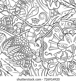 Seamless mehndi vector pattern. Hand-made illustration. Black and white binary pattern, monochrome doodle texture.