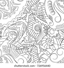 Seamless mehndi vector pattern. Hand-made illustration. Black and white binary pattern, monochrome doodle texture.