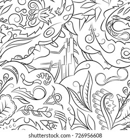 Seamless mehndi vector pattern. Hand-made illustration. Black and white binary pattern, monochrome doodle texture.