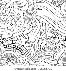 Seamless mehndi vector pattern. Hand-made illustration. Black and white binary pattern, monochrome doodle texture.