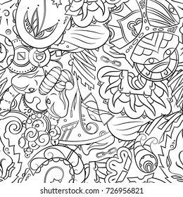 Seamless mehndi vector pattern. Hand-made illustration. Black and white binary pattern, monochrome doodle texture.