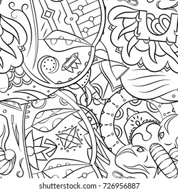 Seamless mehndi vector pattern. Hand-made illustration. Black and white binary pattern, monochrome doodle texture.