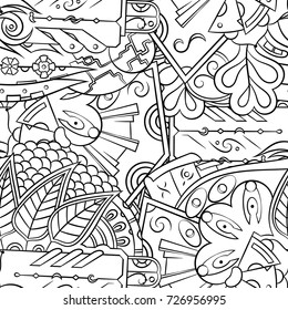 Seamless mehndi vector pattern. Hand-made illustration. Black and white binary pattern, monochrome doodle texture.