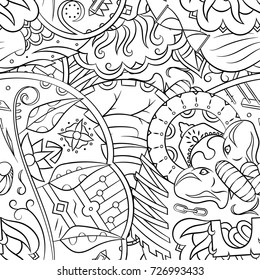 Seamless mehndi vector pattern. Hand-made illustration. Black and white binary pattern, monochrome doodle texture.