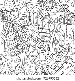 Seamless mehndi vector pattern. Hand-made illustration. Black and white binary pattern, monochrome doodle texture.